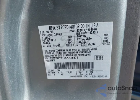 2005 Ford Escape Xlt из США, поврежденный, VIN 1FMYU93165KA16873